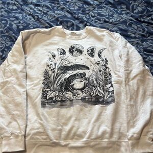 White Graphic witchy Frog Sweater